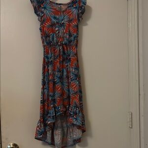 Tropical Print Ruffle Sleeve Dress